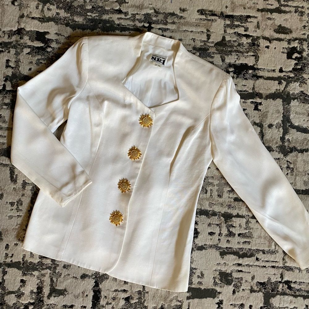 Vintage 80s Sandra OW-wing for N.R.1. Creme Sun Button Blazer Womens 8